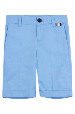 Kids' suit shorts in stretch cotton with logo plate, Blue