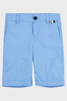 Kids' suit shorts in stretch cotton with logo plate, Blue