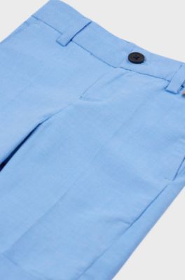 Kids' suit shorts in stretch cotton with logo plate, Blue