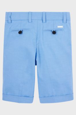 Kids' suit shorts in stretch cotton with logo plate, Blue