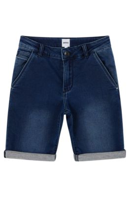 Kids' shorts in blue stretch denim, Patterned