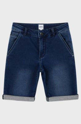 Kids' shorts in blue stretch denim, Patterned