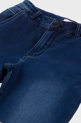 Kids' shorts in blue stretch denim, Patterned