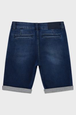 Kids' shorts in blue stretch denim, Patterned