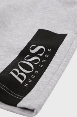 Short en coton m&eacute;lang&eacute; pour enfant, avec logo imprim&eacute;, Gris chin&eacute;