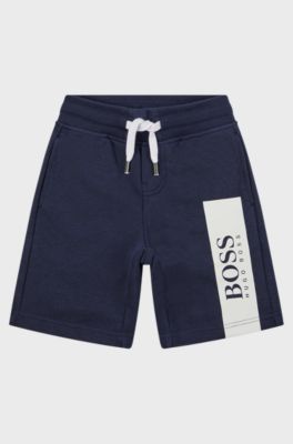 Kindershort van een katoenmix met logoprint, Donkerblauw