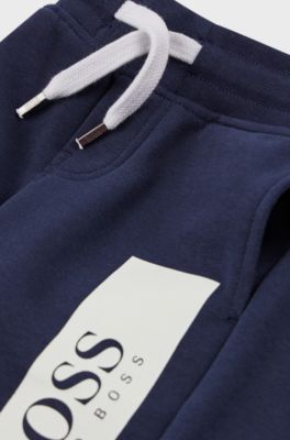 Kindershort van een katoenmix met logoprint, Donkerblauw