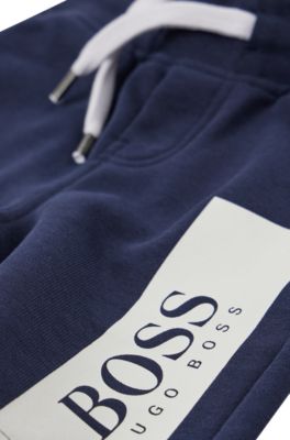 Kids' cotton-blend shorts with printed logo, Dark Blue