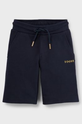 Kids' cotton-blend shorts with printed logo, Dark Blue