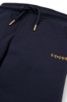 Kids' cotton-blend shorts with printed logo, Dark Blue