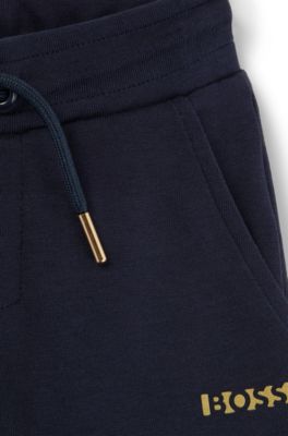 Kids' cotton-blend shorts with printed logo, Dark Blue