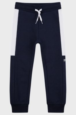 Kids' cotton-blend tracksuit bottoms with logo print, Dark Blue