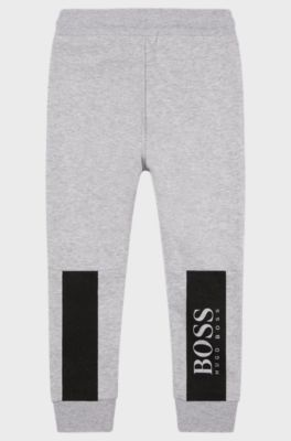 Kids' cotton-blend tracksuit bottoms with rear logo, Light Grey