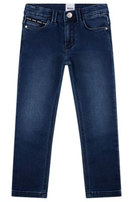 Kids' slim-fit jeans in blue stretch denim, Patterned
