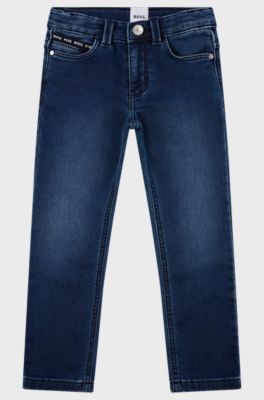 Kids' slim-fit jeans in blue stretch denim, Patterned