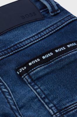 Kids' slim-fit jeans in blue stretch denim, Patterned