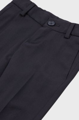Barnbyxor med regular fit i stretchull, M&ouml;rkbl&aring;
