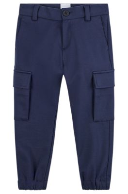 Kids' cotton-blend suit trousers with cargo pockets, Dark Blue