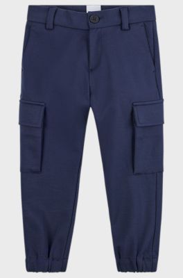 Kids' cotton-blend suit trousers with cargo pockets, Dark Blue