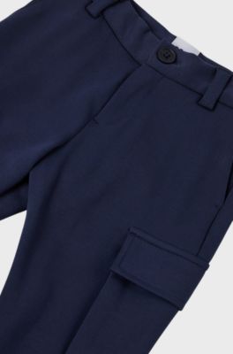 Kids' cotton-blend suit trousers with cargo pockets, Dark Blue