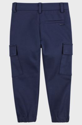Kids' cotton-blend suit trousers with cargo pockets, Dark Blue