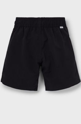 Kids' swim shorts with logo and stripe, Black