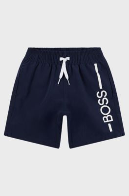 Kids' swim shorts with logo and stripe, Dark Blue