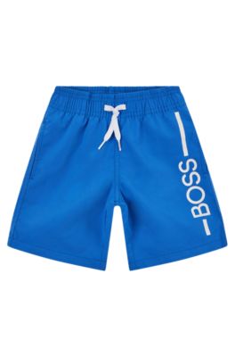 Kids' swim shorts with logo and stripe, Blue