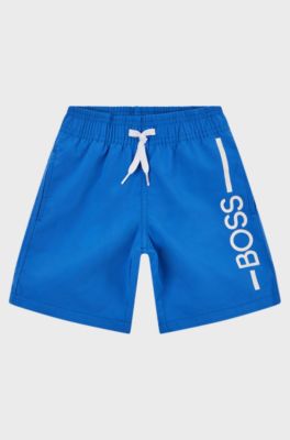 Kids' swim shorts with logo and stripe, Blue