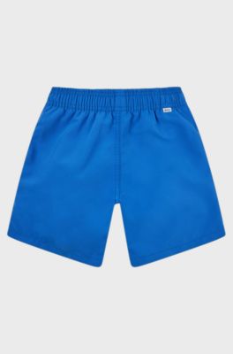Kids' swim shorts with logo and stripe, Blue