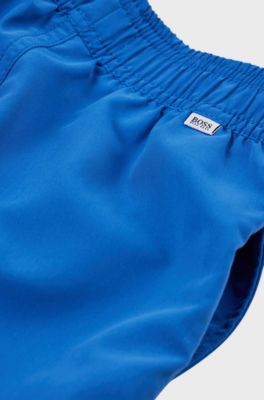 Kids' swim shorts with logo and stripe, Blue