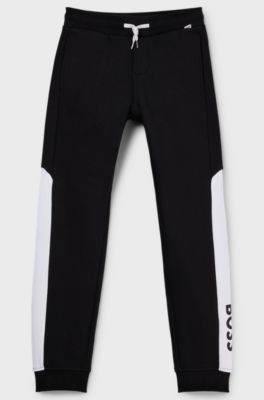 Kids' colour-block tracksuit bottoms with logo print, Black