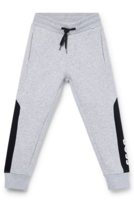 Kids' colour-block tracksuit bottoms with logo print, Light Grey