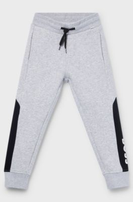 Kids' colour-block tracksuit bottoms with logo print, Light Grey