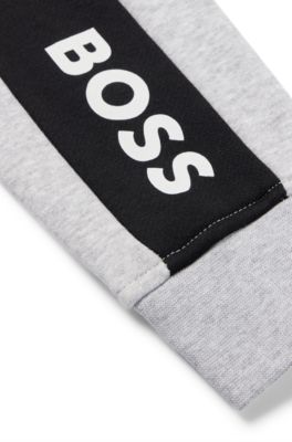 Kids' colour-block tracksuit bottoms with logo print, Light Grey