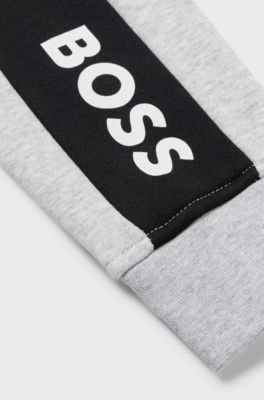 Kids' colour-block tracksuit bottoms with logo print, Light Grey