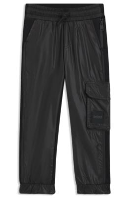 Kids' cotton-blend tracksuit bottoms with branded cargo pocket, Black