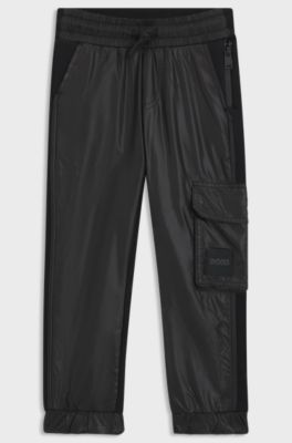 Kids' cotton-blend tracksuit bottoms with branded cargo pocket, Black