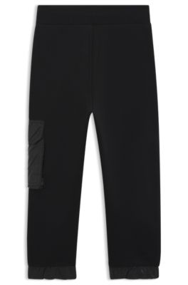 Kids' cotton-blend tracksuit bottoms with branded cargo pocket, Black
