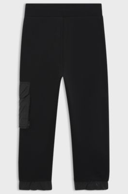 Kids' cotton-blend tracksuit bottoms with branded cargo pocket, Black