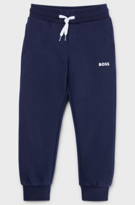 Kids' cotton-blend tracksuit bottoms with logo print, Dark Blue