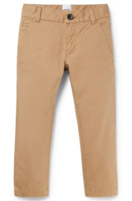 Kids' chinos in stretch cotton with striped label, Brown