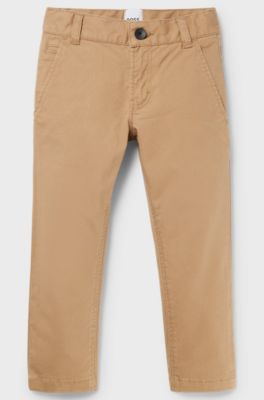 Kids' chinos in stretch cotton with striped label, Brown