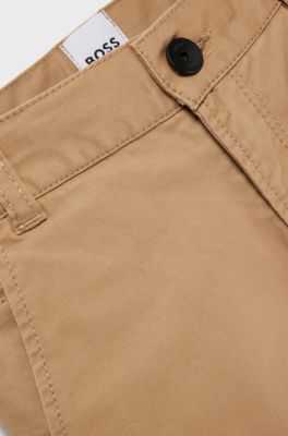 Kids' chinos in stretch cotton with striped label, Brown
