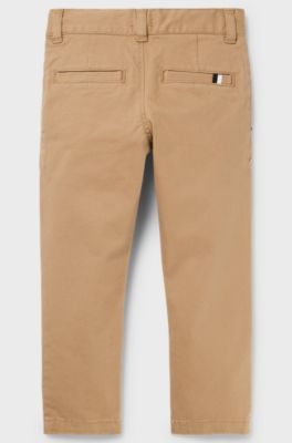 Kids' chinos in stretch cotton with striped label, Brown