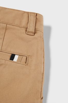 Kids' chinos in stretch cotton with striped label, Brown