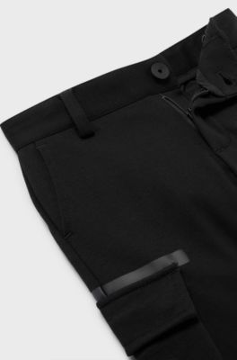 Kids' cargo trousers with zipped hems and striped label, Black