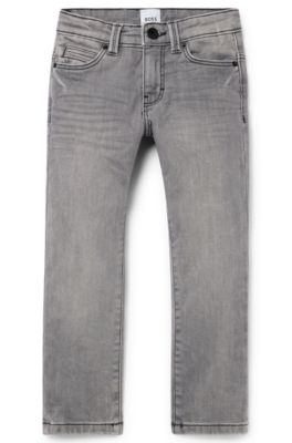 Kids' slim-fit jeans in grey fleece-touch denim, Dark Grey