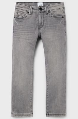 Kids' slim-fit jeans in grey fleece-touch denim, Dark Grey