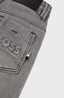 Kids' slim-fit jeans in grey fleece-touch denim, Dark Grey